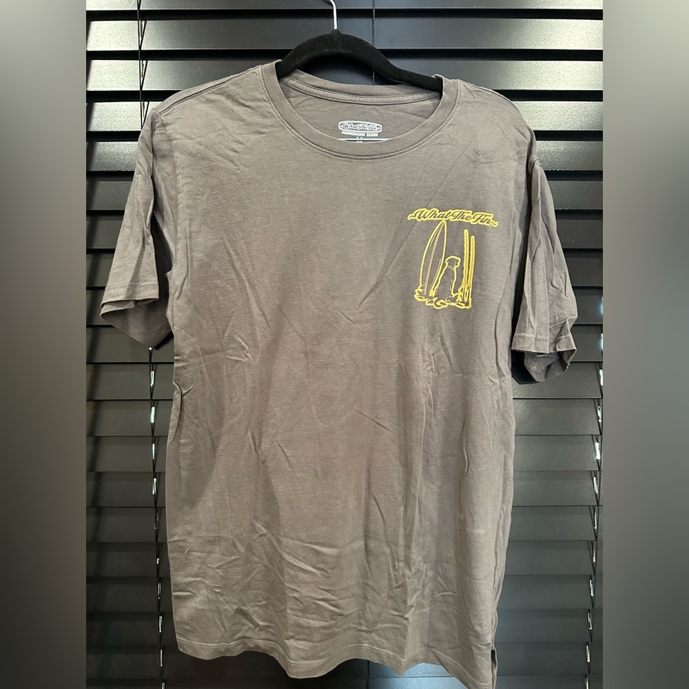 What the Fin Brown and Yellow Surf Short Sleeve Tee Graphic